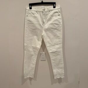 LOFT White Cropped Jeans with Lace Hem